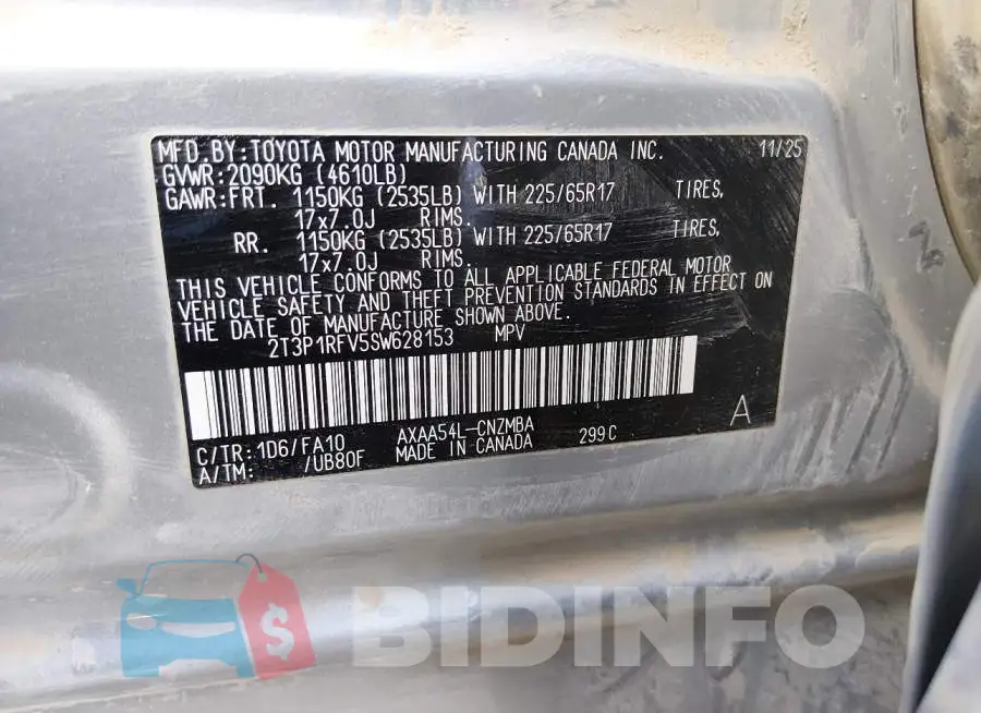 2T3P1RFV5SW628153 Photo# 9