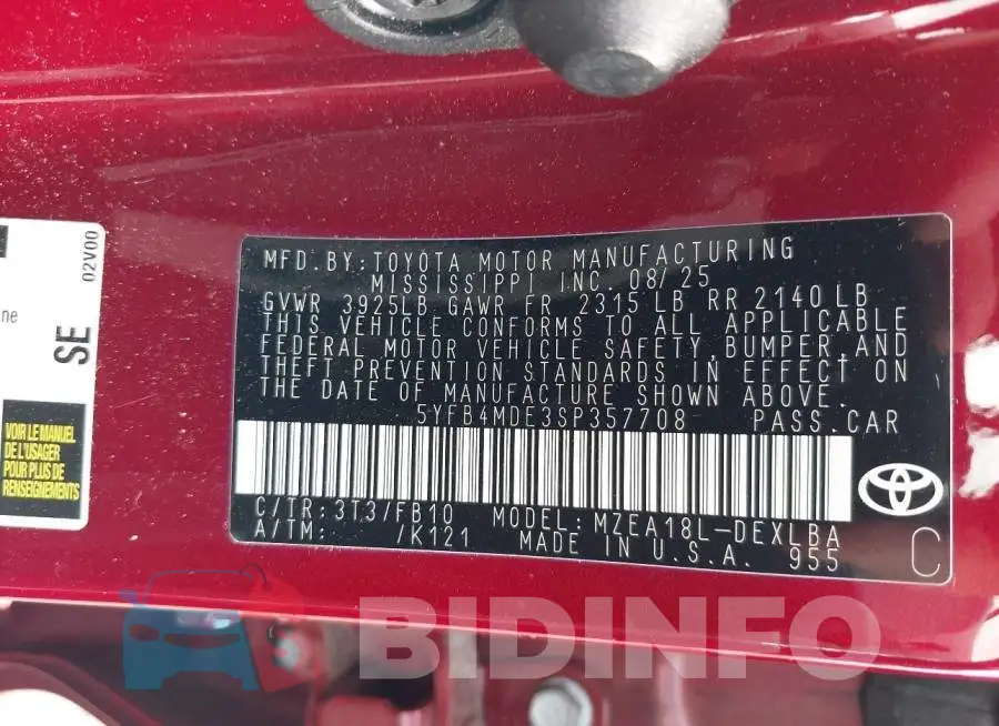 5YFB4MDE3SP357708 Photo# 9