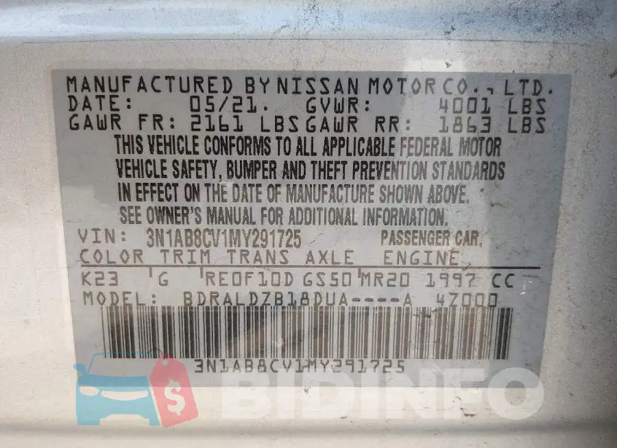 3N1AB8CV1MY291725 Photo# 9