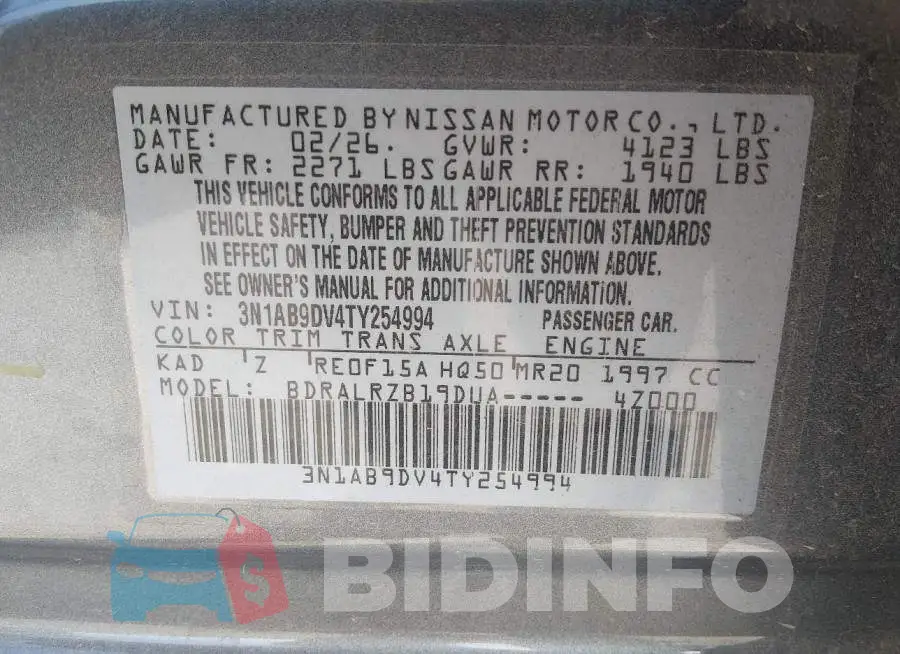 3N1AB9DV4TY254994 Photo# 9