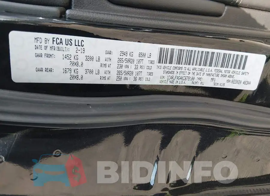 1C4RJFAG4KC679100 Photo# 9