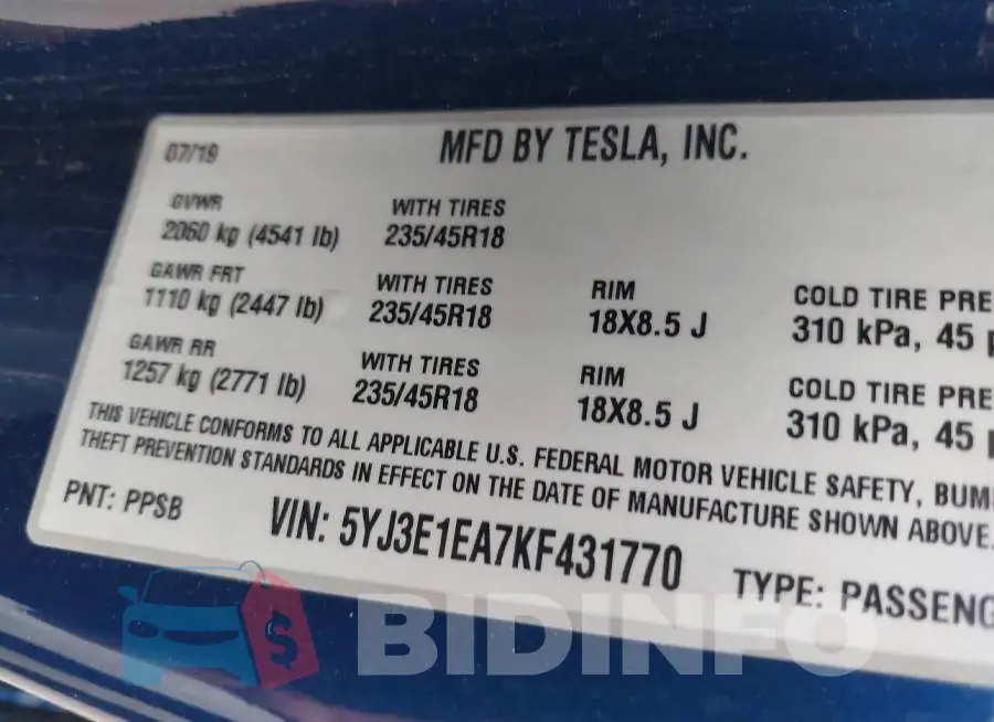 5YJ3E1EA7KF431770 Photo# 9