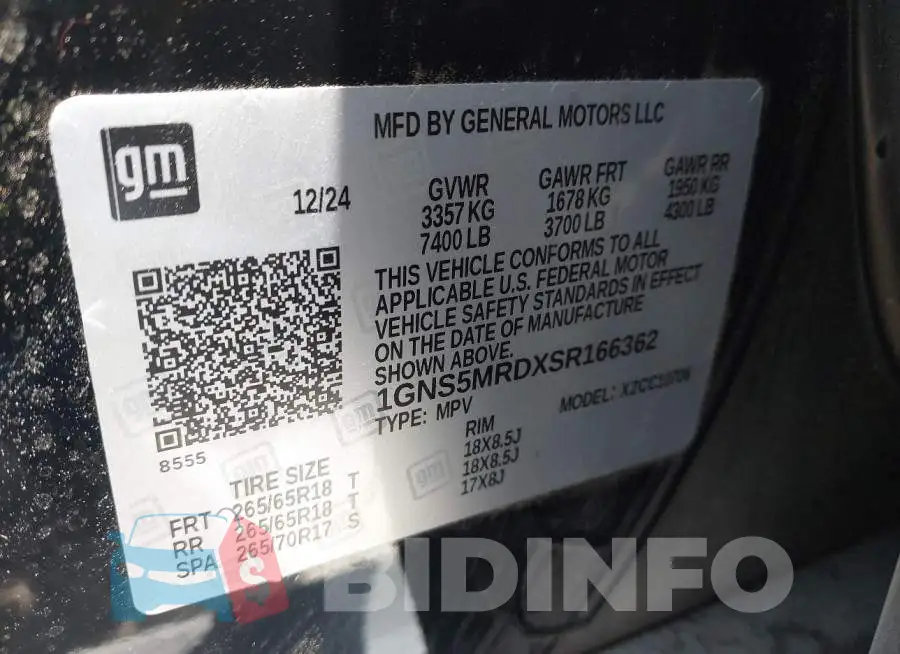 1GNS5MRDXSR166362 Photo# 9