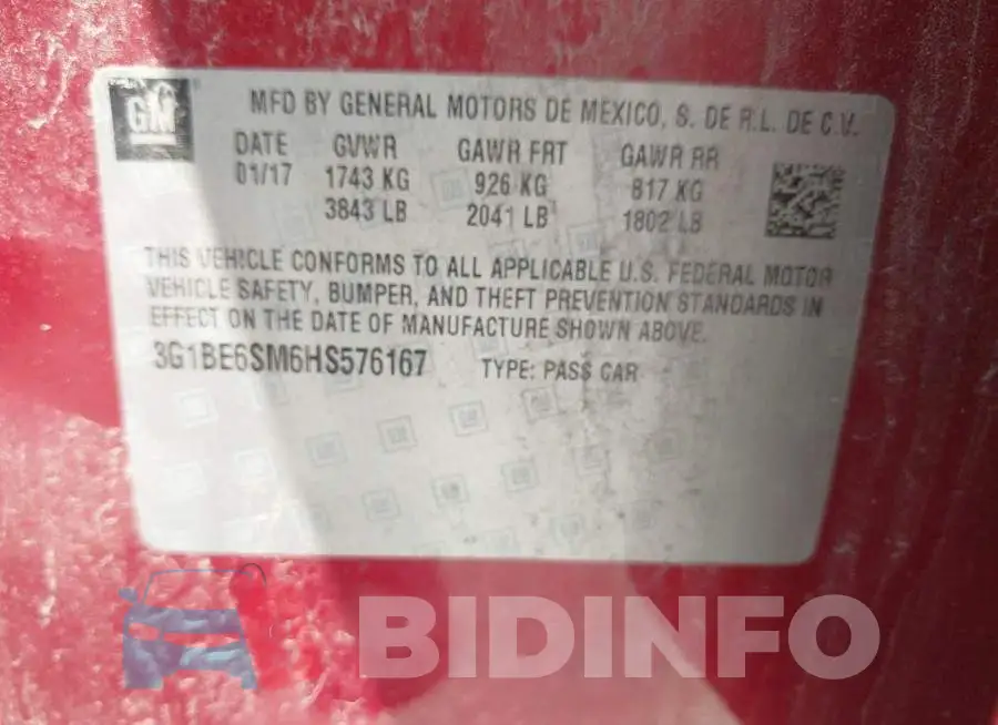 3G1BE6SM6HS576167 Photo# 9