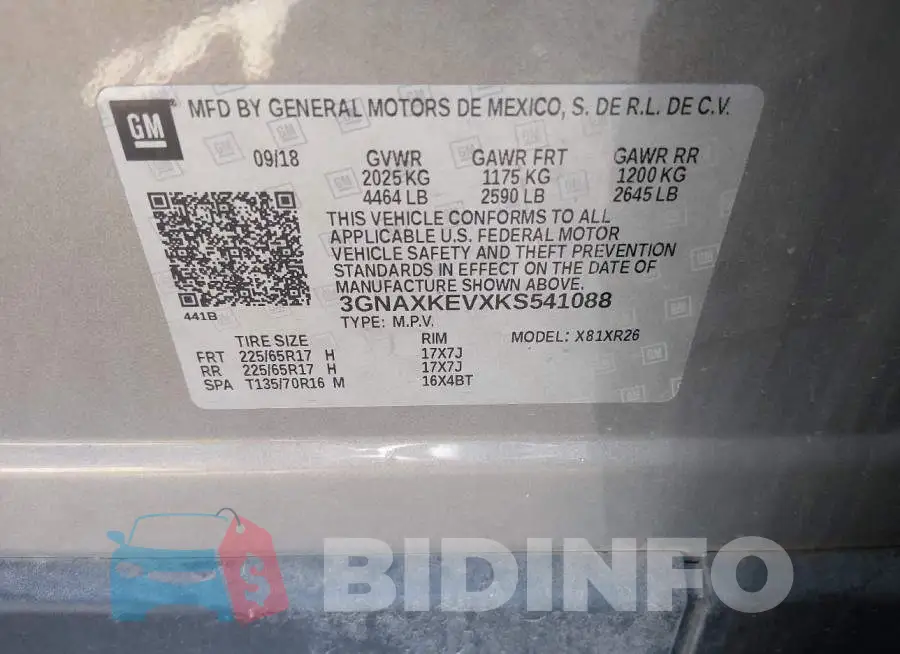 3GNAXKEVXKS541088 Photo# 9