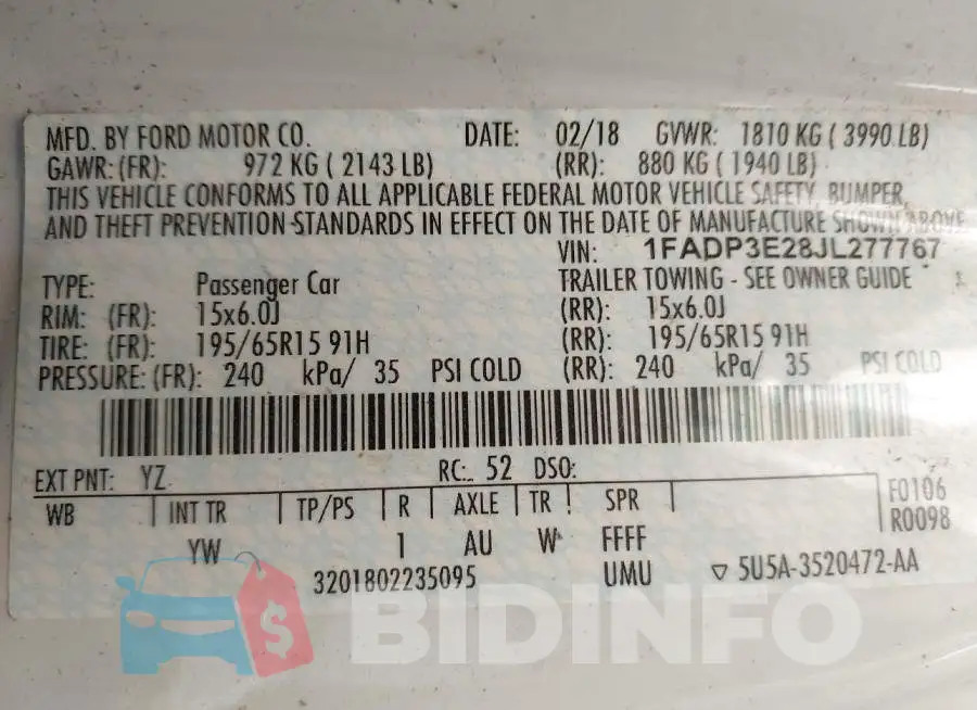 1FADP3E28JL277767 Photo# 9