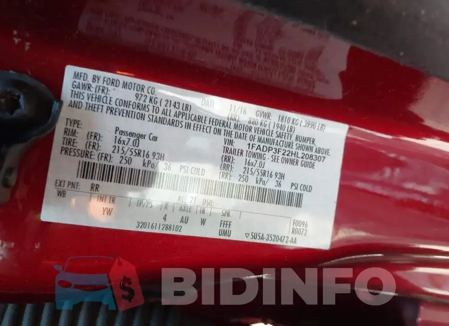 1FADP3F22HL208307 Photo# 9