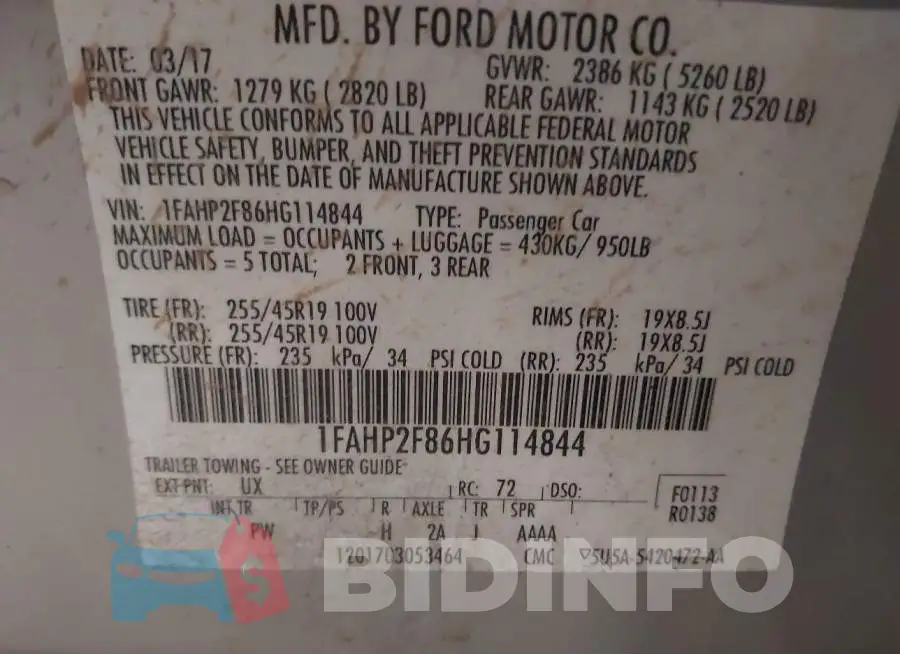 1FAHP2F86HG114844 Photo# 9