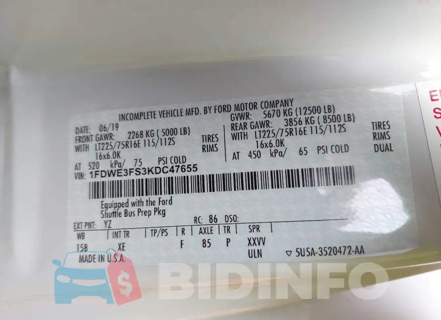 1FDWE3FS3KDC47655 Photo# 9