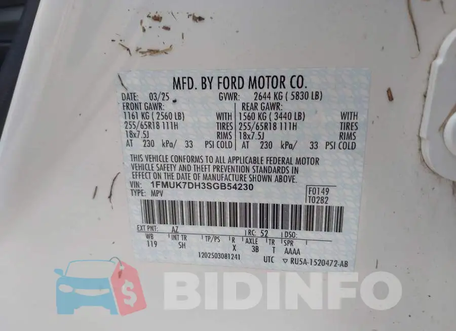 1FMUK7DH3SGB54230 Photo# 9