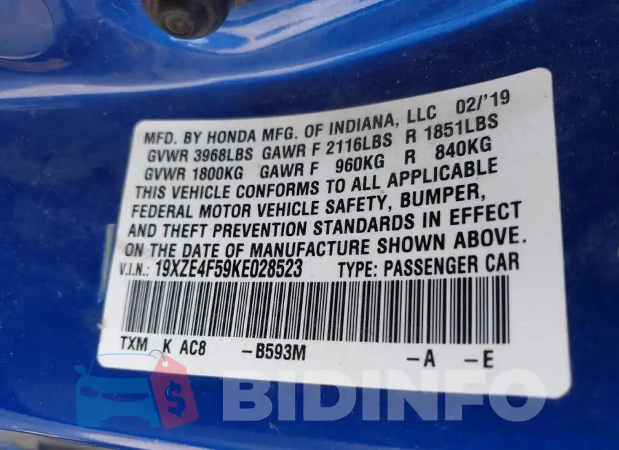 19XZE4F59KE028523 Photo# 9
