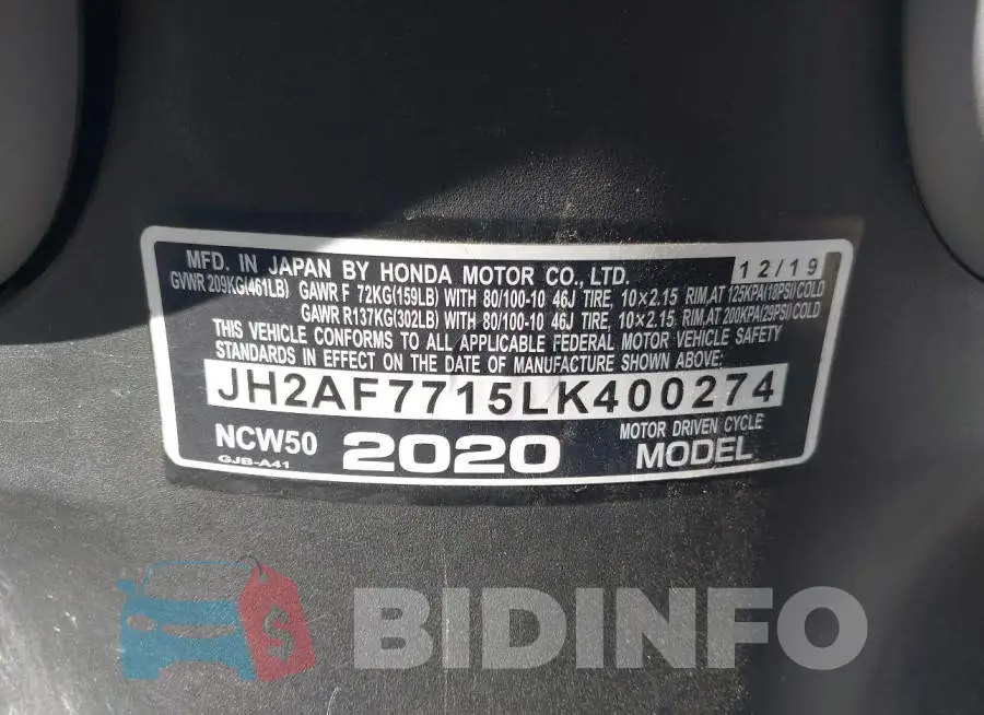 JH2AF7715LK400274 Photo# 10