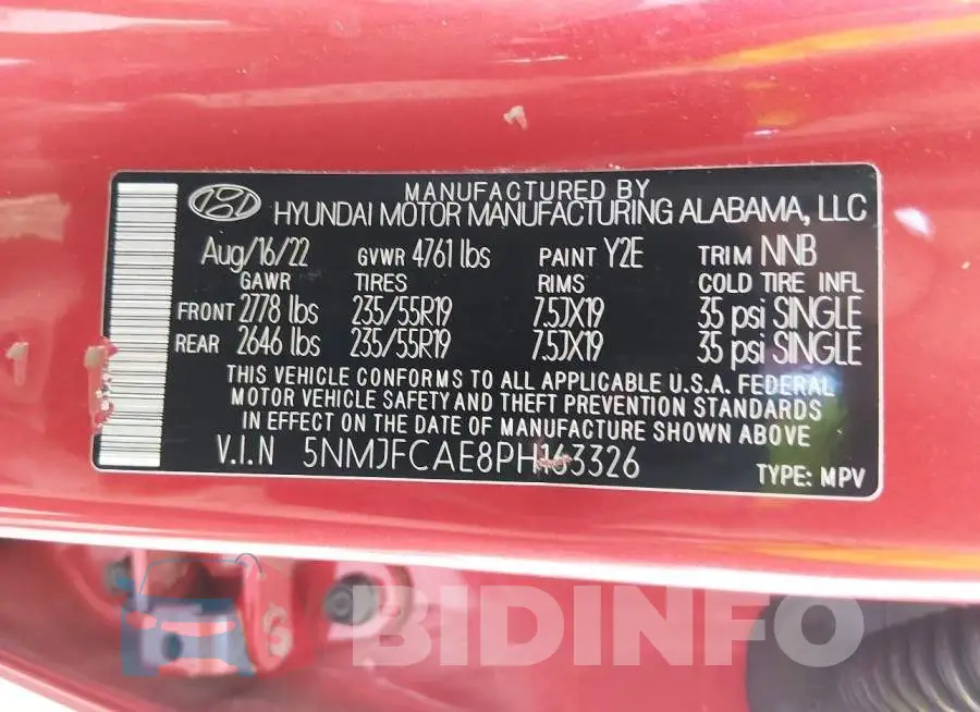 5NMJFCAE8PH163326 Photo# 9