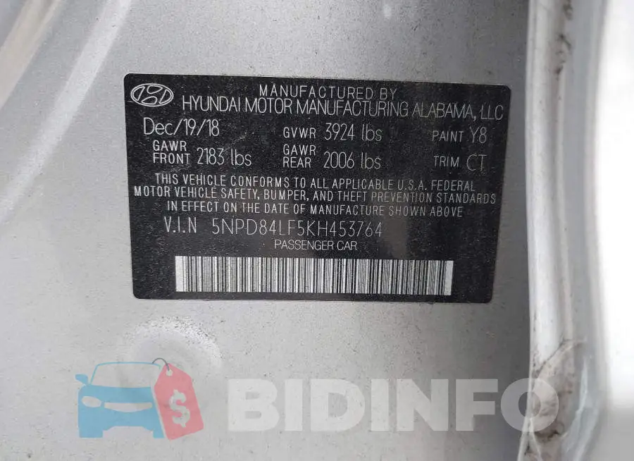 5NPD84LF5KH453764 Photo# 9