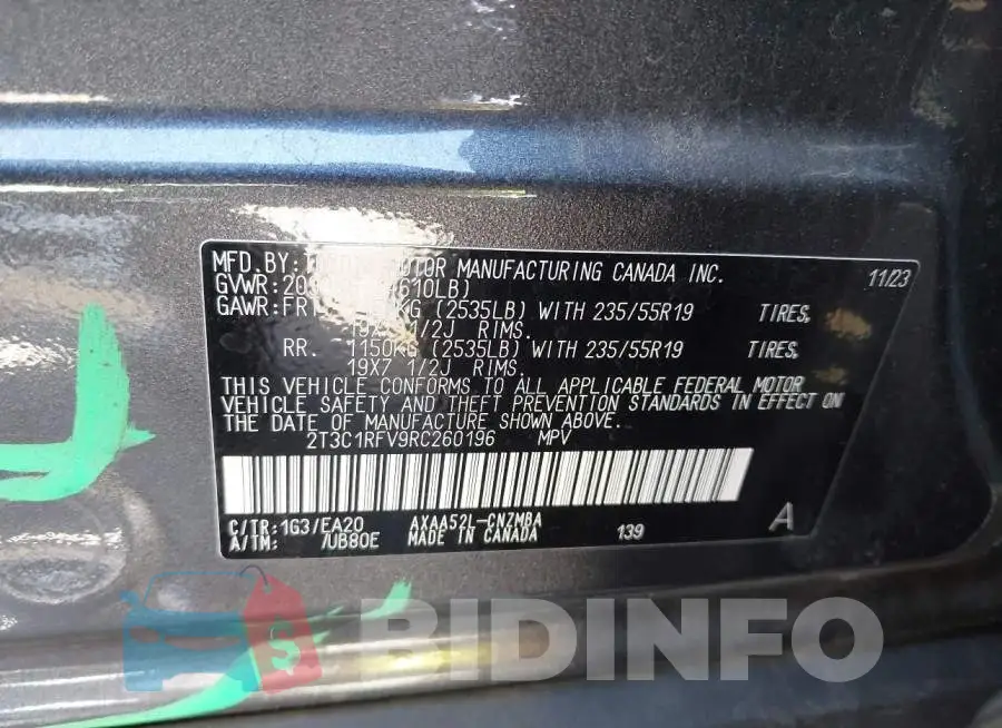 2T3C1RFV9RC260196 Photo# 9