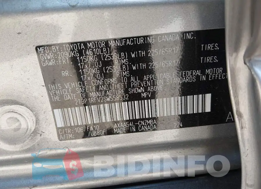 2T3P1RFV2SW558532 Photo# 9