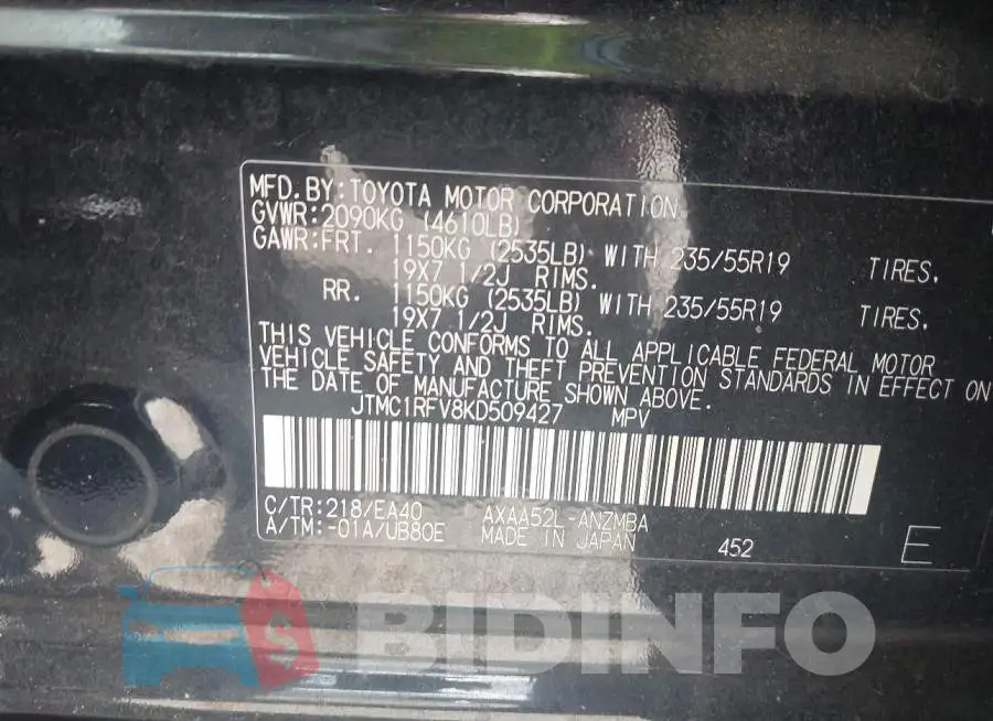 JTMC1RFV8KD509427 Photo# 9