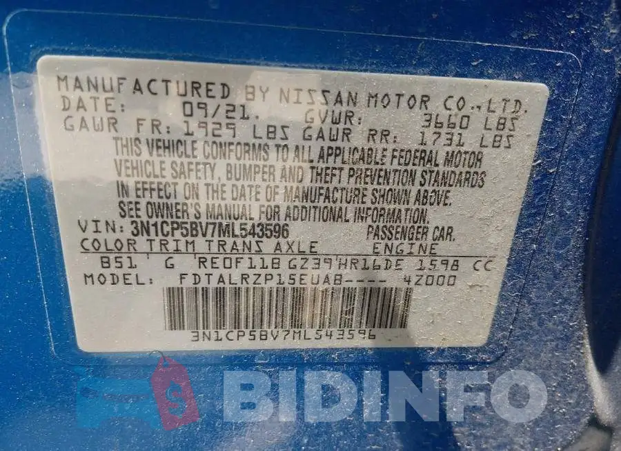 3N1CP5BV7ML543596 Photo# 9