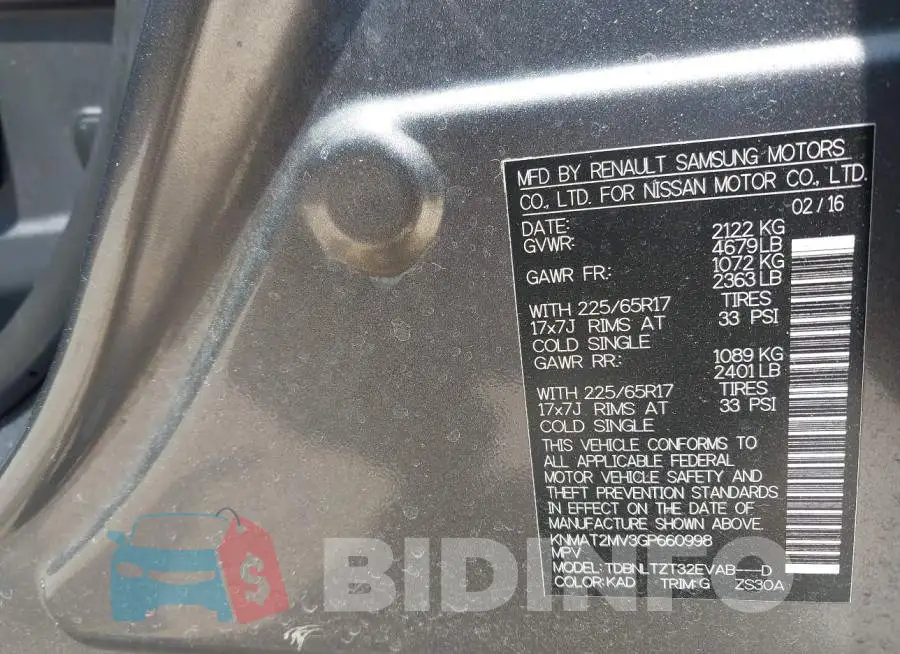 KNMAT2MV3GP660998 Photo# 9