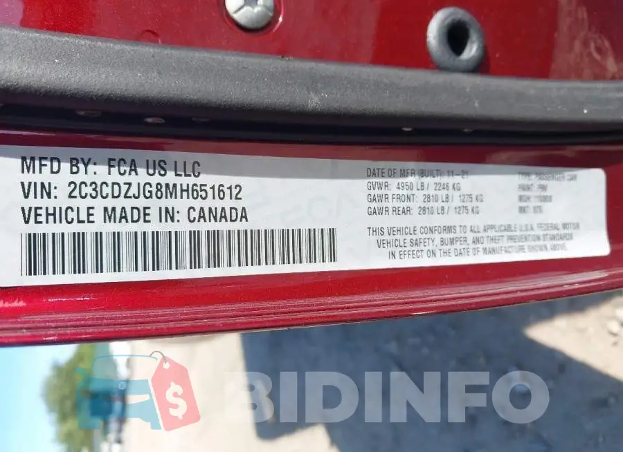 2C3CDZJG8MH651612 Photo# 9