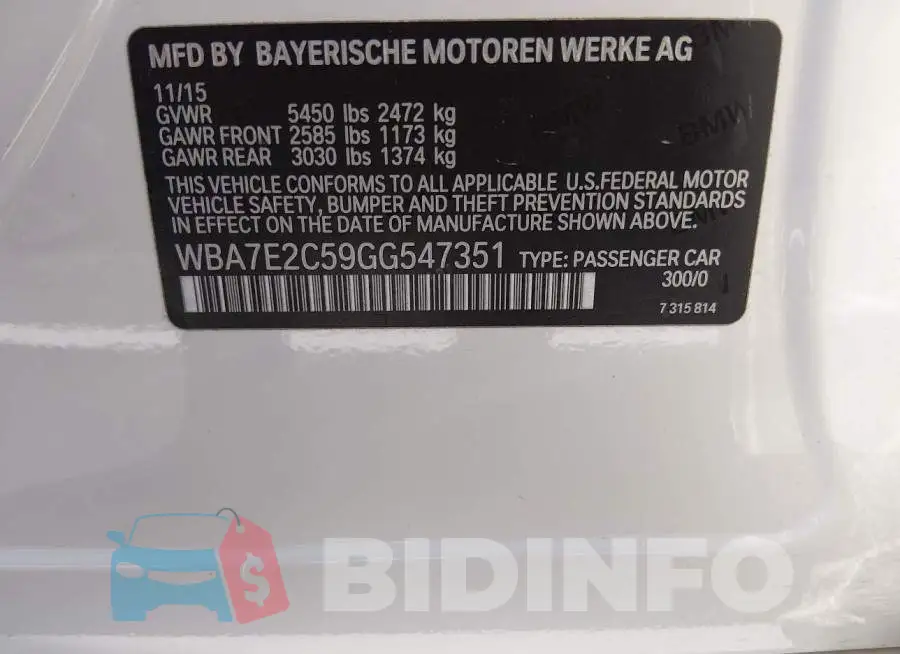 WBA7E2C59GG547351 Photo# 9