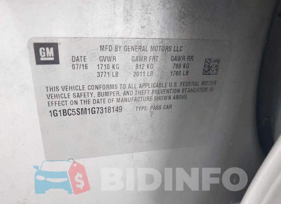 1G1BC5SM1G7318149 Photo# 9