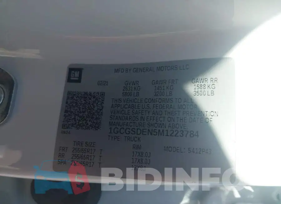 1GCGSDEN5M1223784 Photo# 9