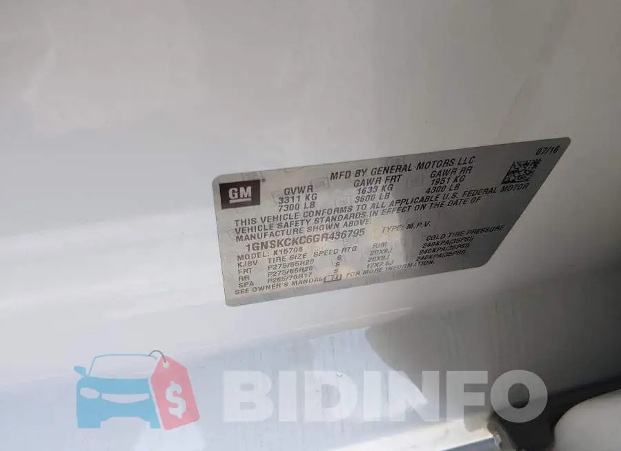 1GNSKCKC6GR436795 Photo# 9