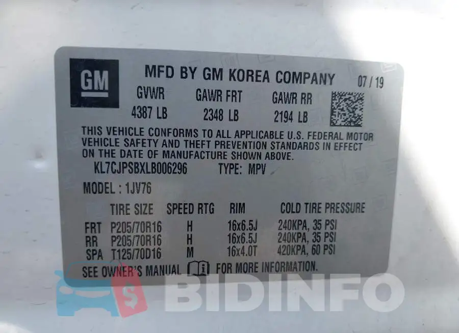 KL7CJPSBXLB006296 Photo# 9