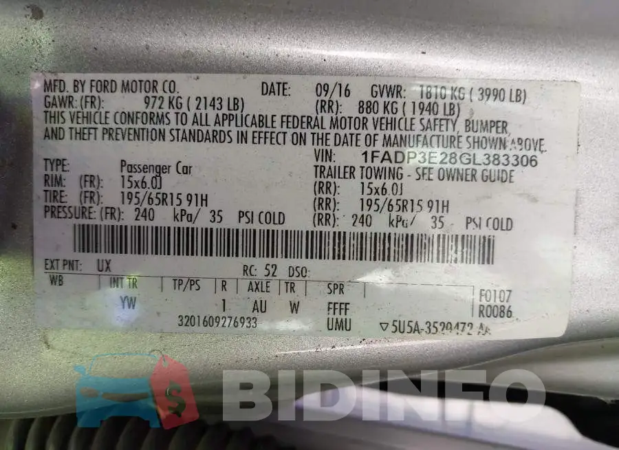 1FADP3E28GL383306 Photo# 9