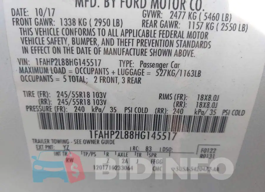 1FAHP2L88HG145517 Photo# 9