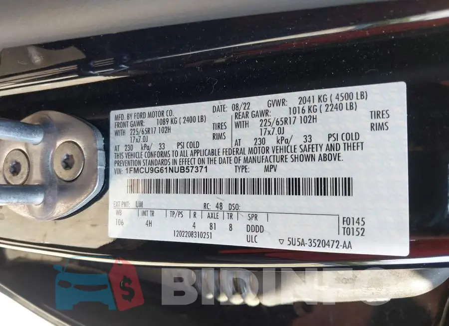 1FMCU9G61NUB57371 Photo# 9