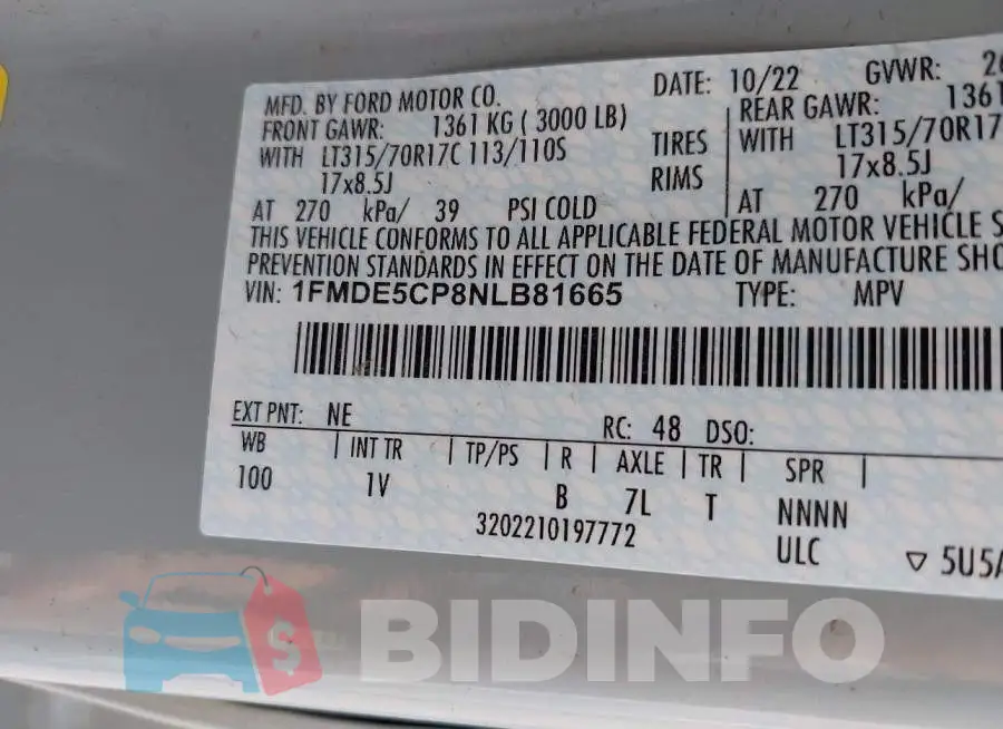 1FMDE5CP8NLB81665 Photo# 9