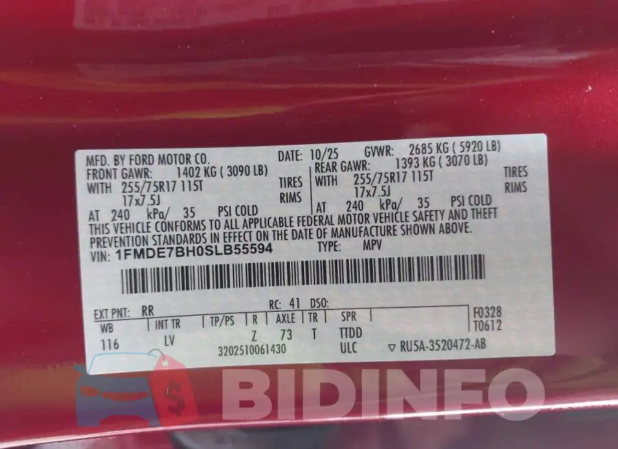 1FMDE7BH0SLB55594 Photo# 9