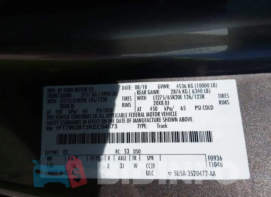1FT7W2BT3KEC54873 Photo# 9