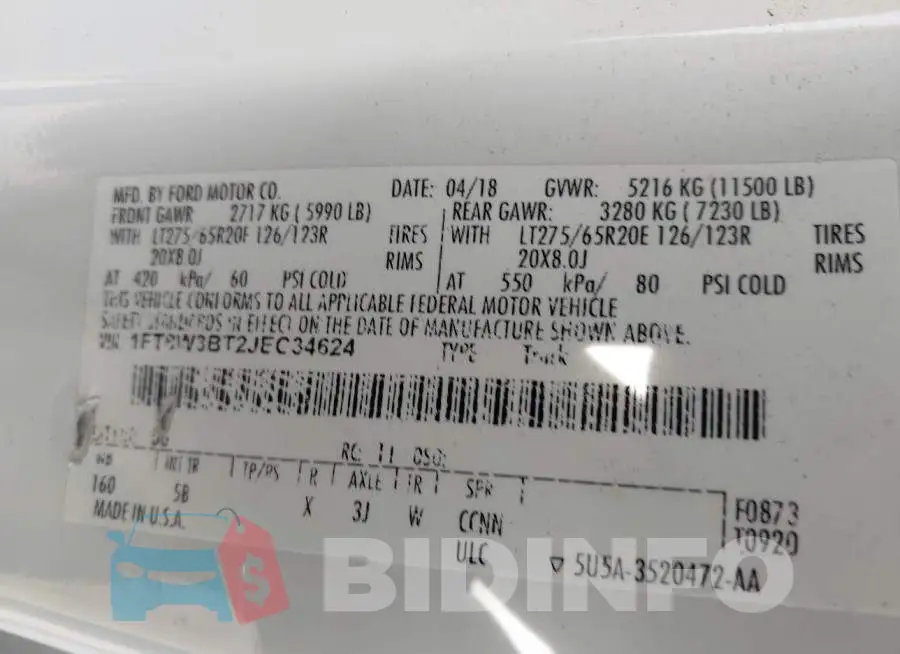 1FT8W3BT2JEC34624 Photo# 7