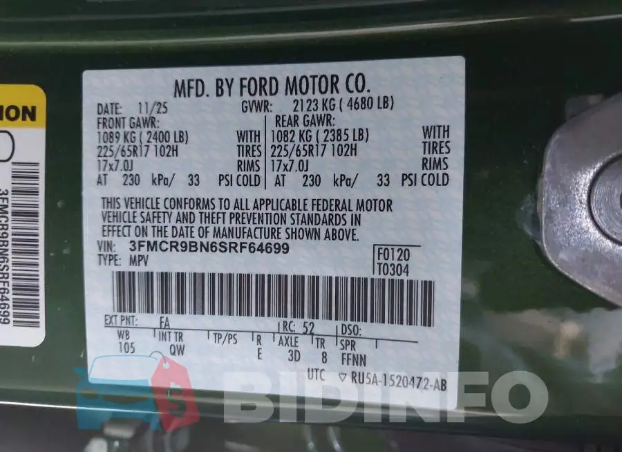 3FMCR9BN6SRF64699 Photo# 9