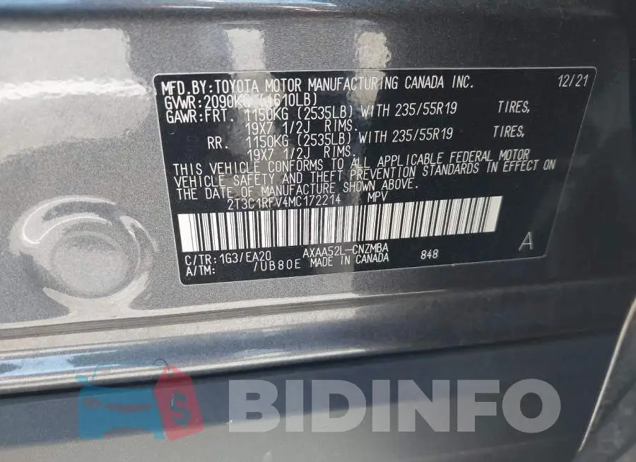 2T3C1RFV4MC172214 Photo# 9