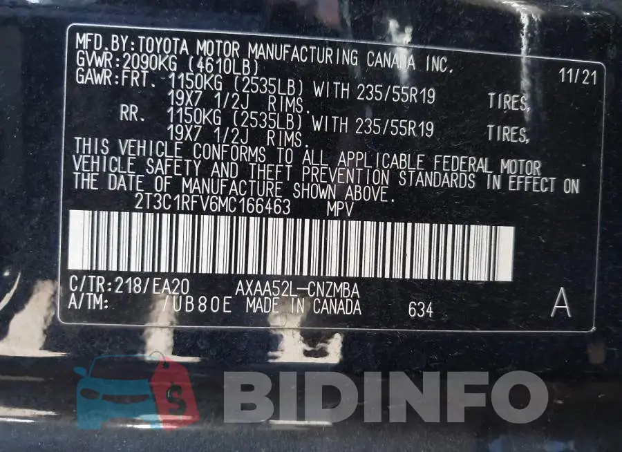 2T3C1RFV6MC166463 Photo# 9