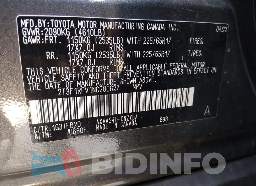 2T3F1RFV1NC280627 Photo# 9