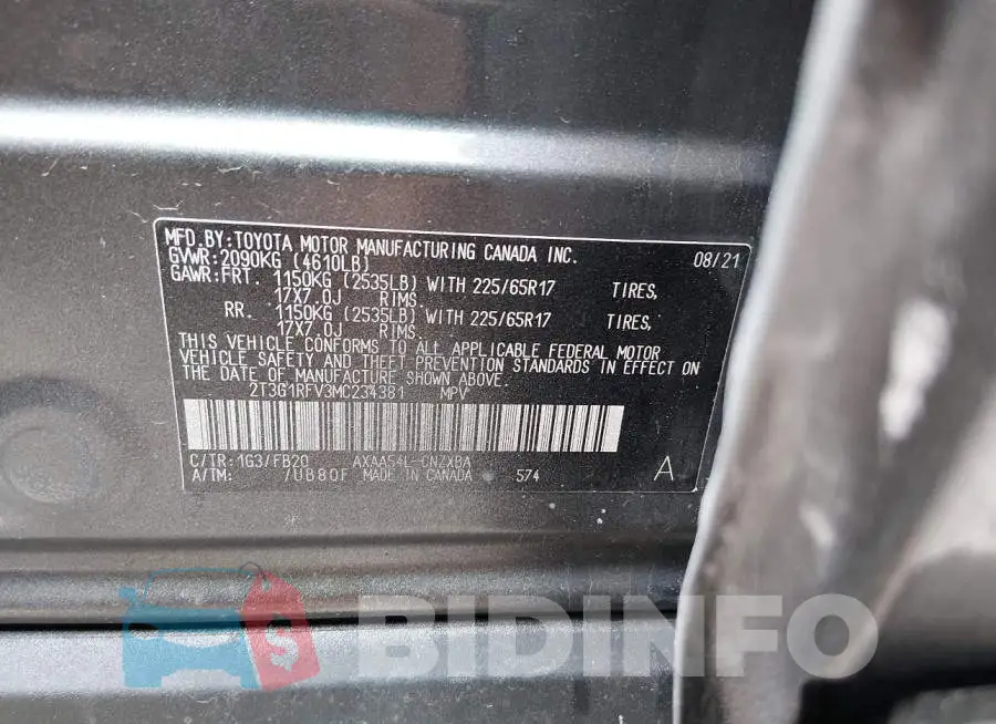 2T3G1RFV3MC234381 Photo# 9