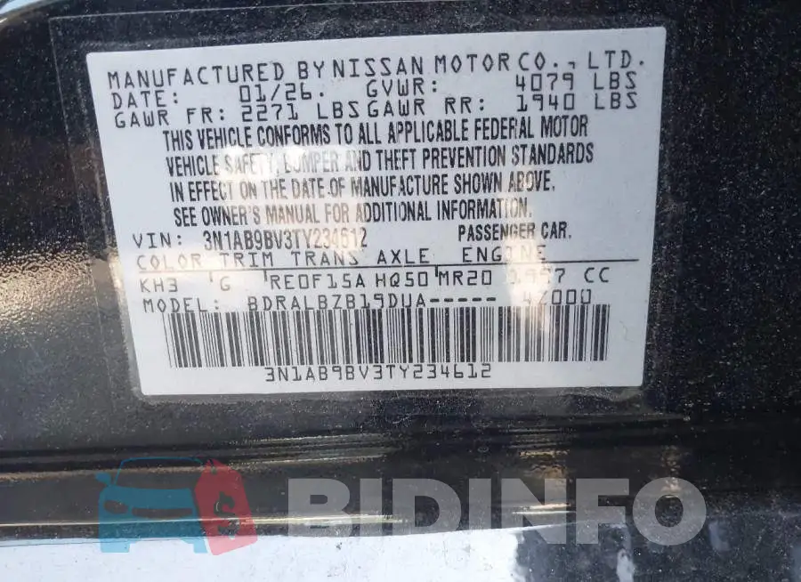 3N1AB9BV3TY234612 Photo# 9