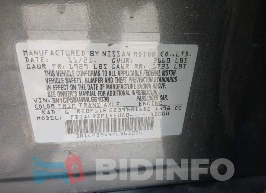 3N1CP5BV4ML561036 Photo# 9