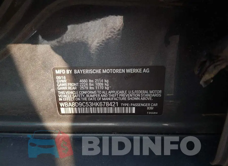 WBA8D9C53HK678421 Photo# 9