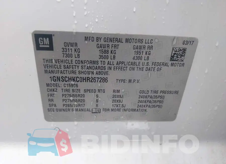 1GNSCHKC0HR267286 Photo# 9