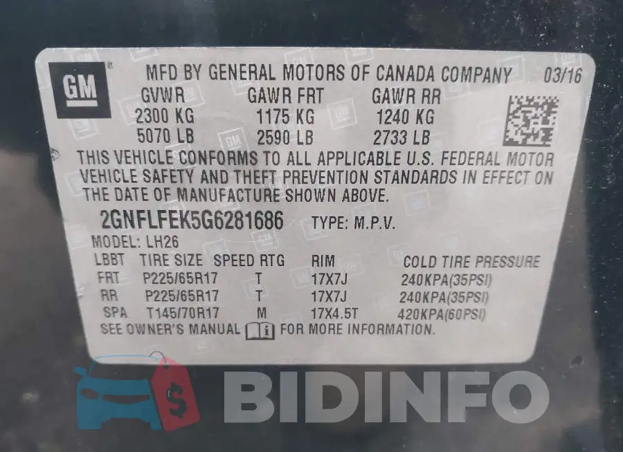 2GNFLFEK5G6281686 Photo# 9