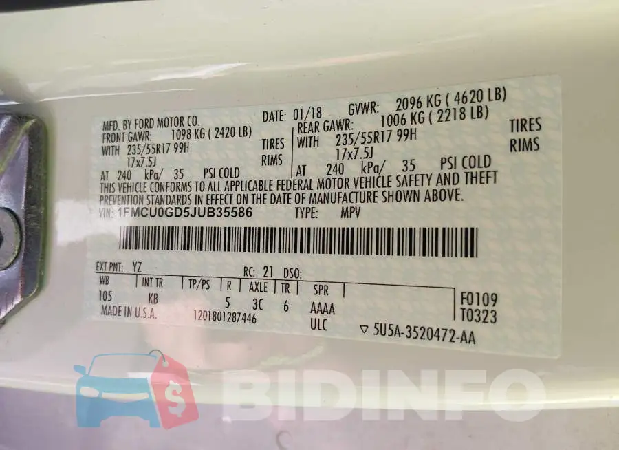 1FMCU0GD5JUB35586 Photo# 9