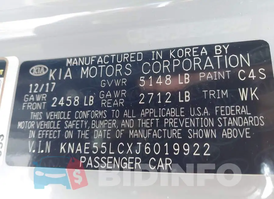 KNAE55LCXJ6019922 Photo# 9