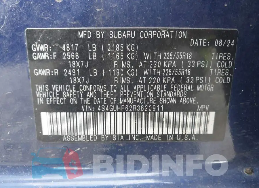4S4GUHF62R3820911 Photo# 9