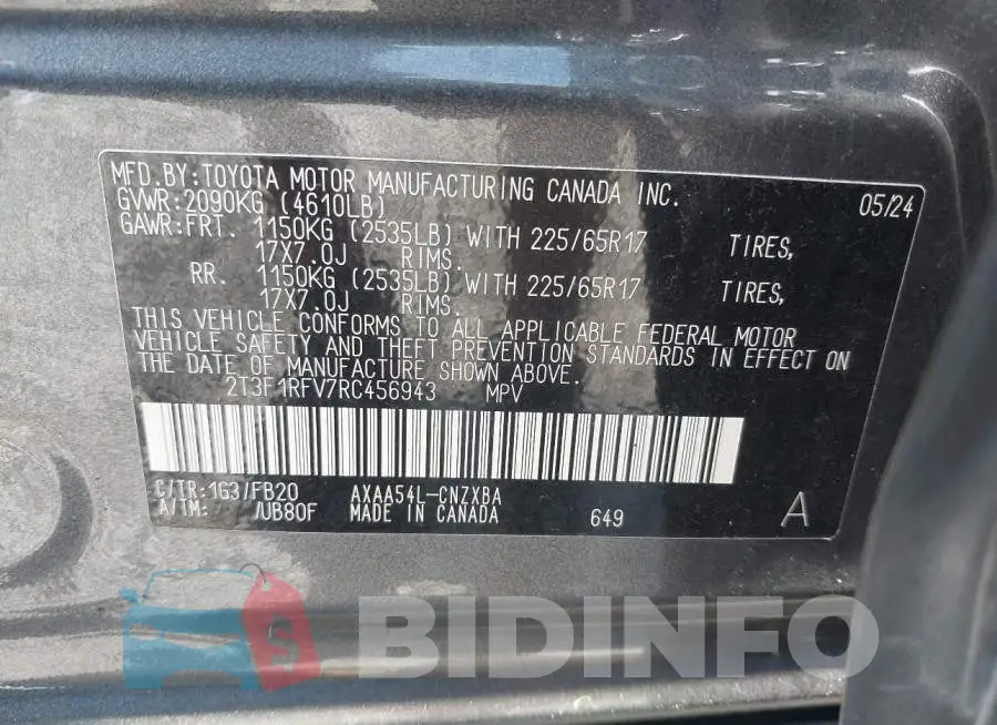 2T3F1RFV7RC456943 Photo# 9
